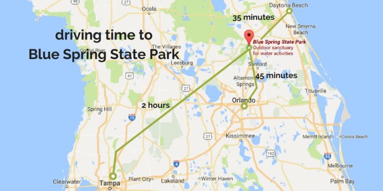 Best Manatee Encounters at Florida 39 s - Blue Spring State Park Map 750x375 