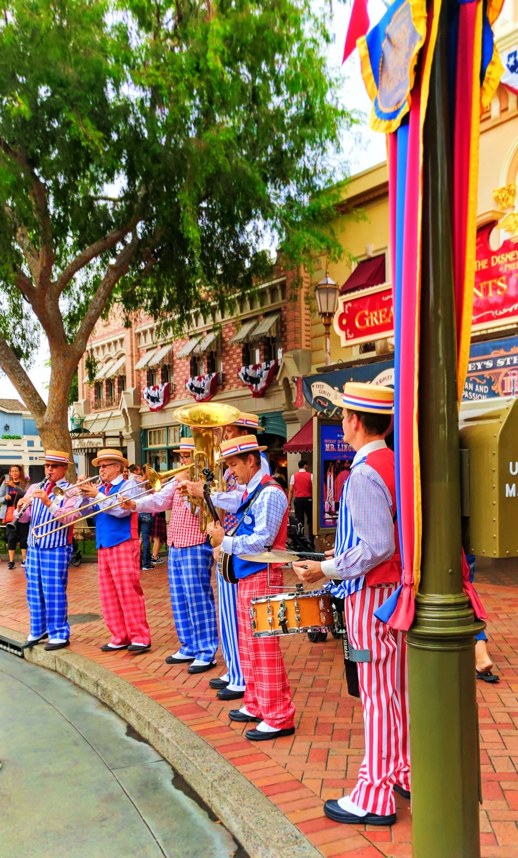 Colorful band in Town Square on Main Street USA Disneyland 1