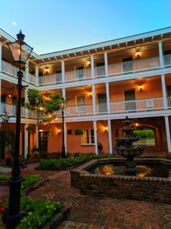Courtyard with fountain at Malaga Inn in Mobile Alabama historic district 2