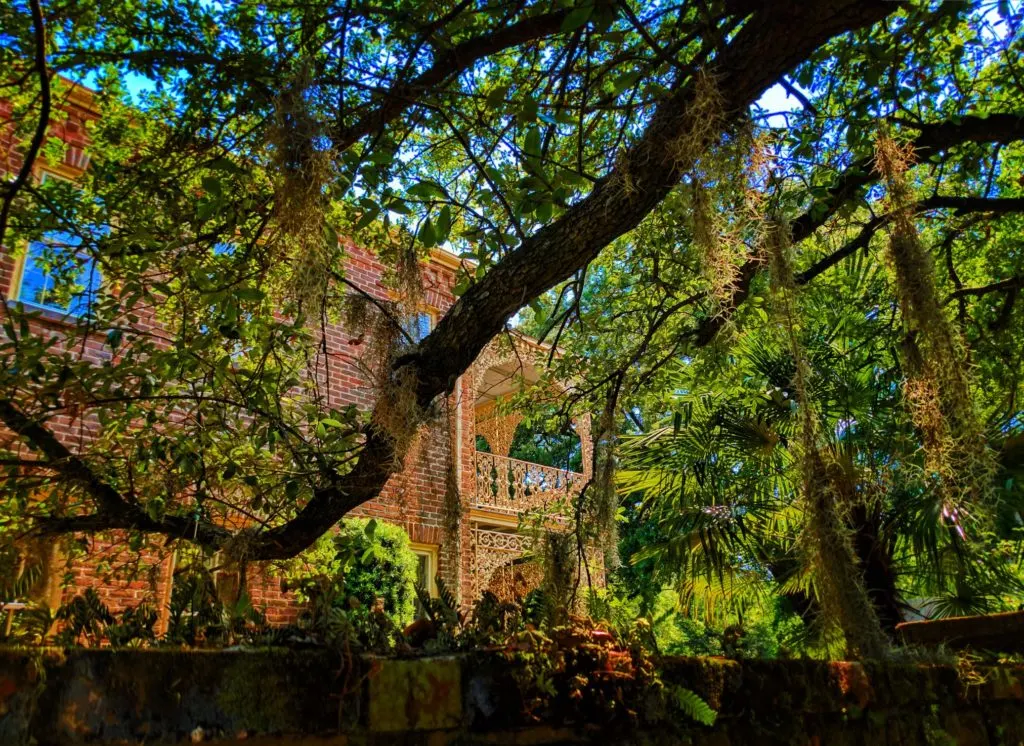 Historic Homes and Wrought iron balconies in Mobile Alabama historic district 2