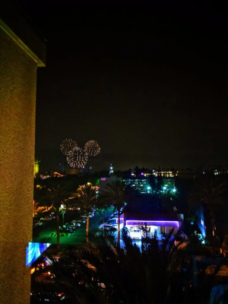 Mickey Mouse Fireworks seen from Hyatt House Anaheim Disneyland 1