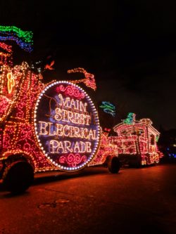 Mickey Mouse float Main Street Electrical Parade Disneyland at night 2