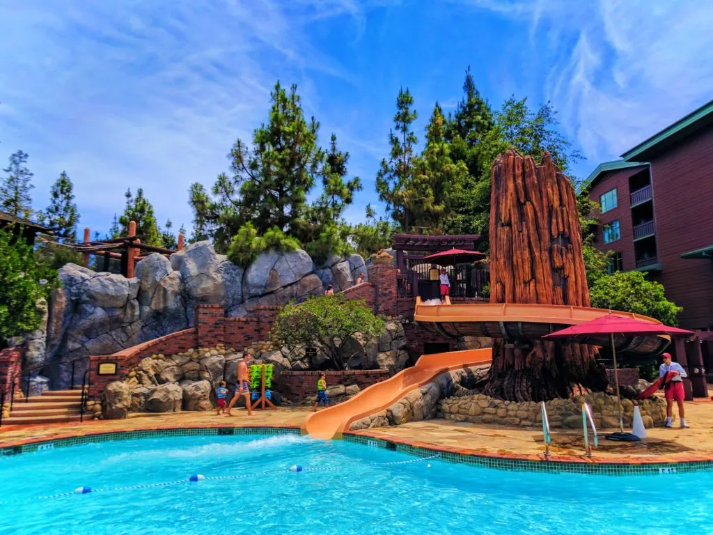 Taylor Family at waterslide pool at Disneys Grand Californian Hotel Disneyland 2