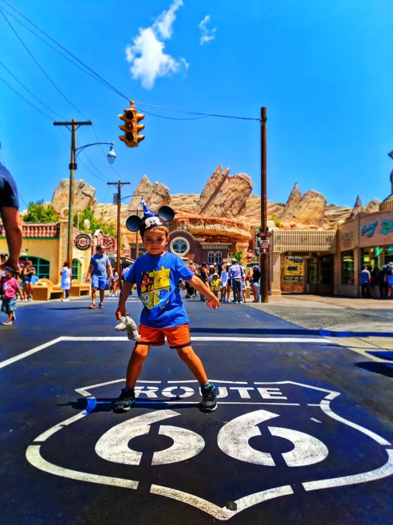 Taylor Family on Route 66 Sign Cars Land Disneys California Adventure 2