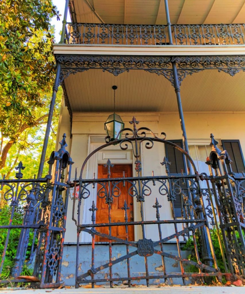 Wrought iron gate and balcony in Mobile Alabama historic district 1