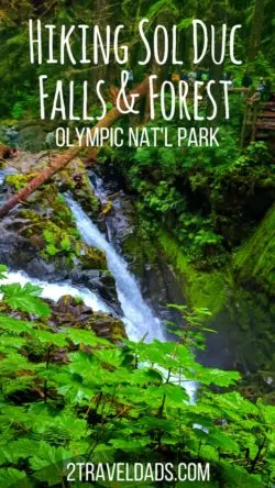 Hiking at Sol Duc Falls in Olympic National Park is a must-see on the Olympic Peninsula of Washington. Rainforest and mossy canyons make this lush destination perfectly PNW. 2traveldads.com