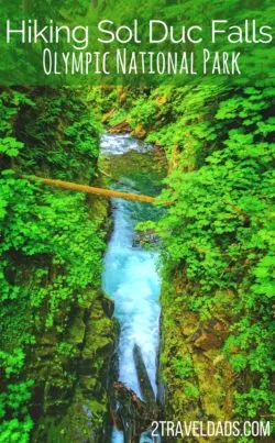 Hiking at Sol Duc Falls in Olympic National Park is a must-see on the Olympic Peninsula of Washington. Rainforest and mossy canyons make this lush destination perfectly PNW. 2traveldads.com