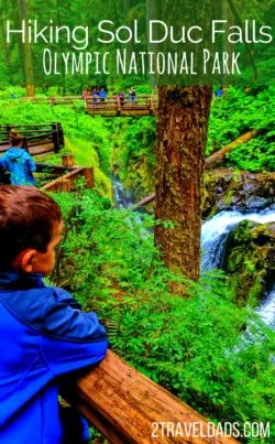 Hiking at Sol Duc Falls in Olympic National Park is a must-see on the Olympic Peninsula of Washington. Rainforest and mossy canyons make this lush destination perfectly PNW. 2traveldads.com