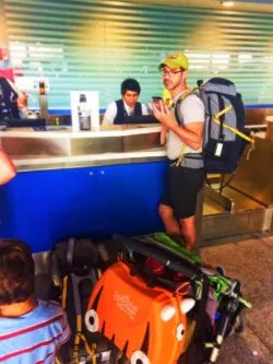 Taylor Family with REI and Trunki luggage at airport 1