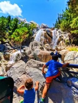 Taylor kids climbing waterfall at Grizzley Peak Disneys California Adventure 1
