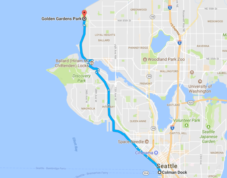 Colman Dock to Golden Gardens Park Google Maps 2TravelDads