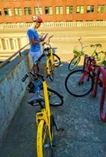 Taylor family with Ofo Bicycles in Fremont Seattle 1