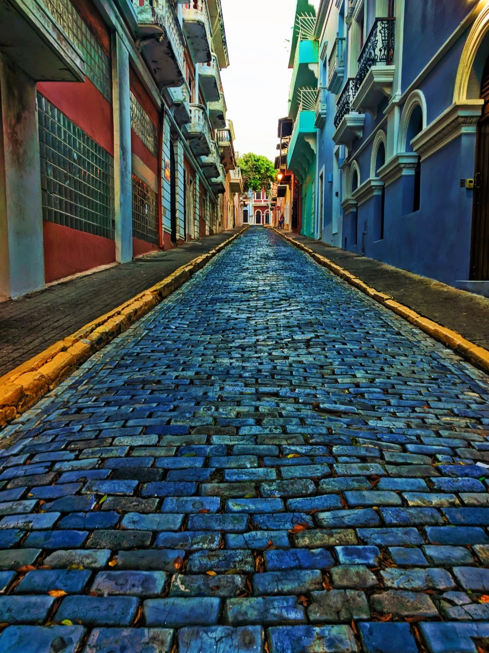 Blue Cobblestone street in Old San Juan Puerto Rico 3