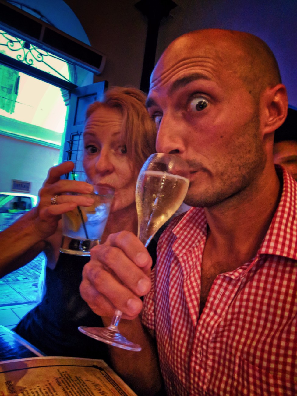 Rob and Maureen toasting in Old San Juan Puerto Rico 1