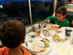 Taylor Family dining on Amtrak Empire Builder 6