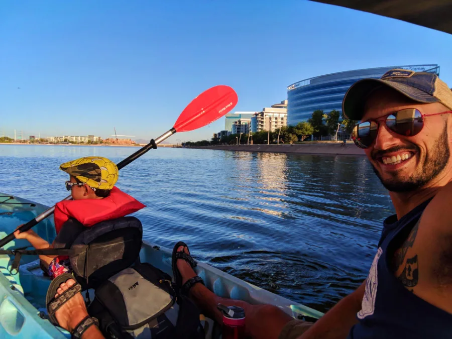 Taylor Family at Tempe Town Lake Kayaking under bridges 9