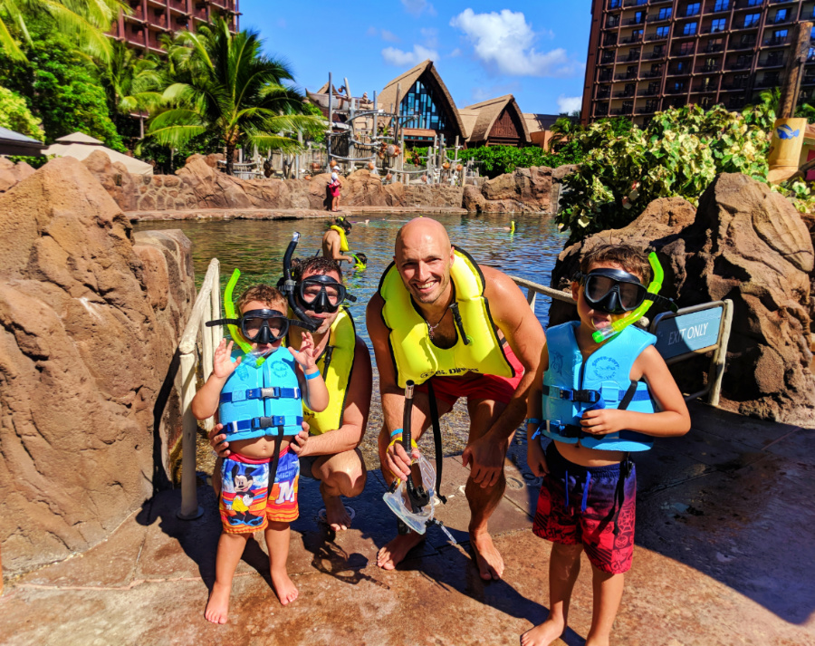 Taylor Family snorkeling Rainbow Reef at Disney Aulani Oahu 1