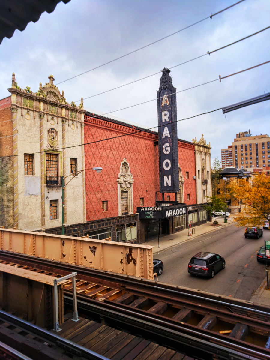 Aragon Theater Uptown Chicago from EL Platform 1