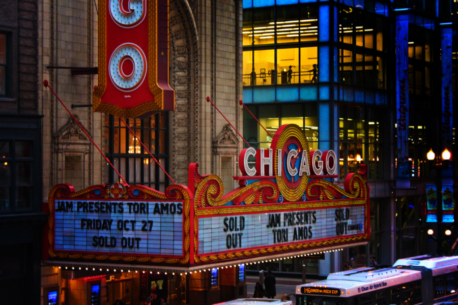 Colorful Marquee at Chicago Theater Downtown Chicago 1