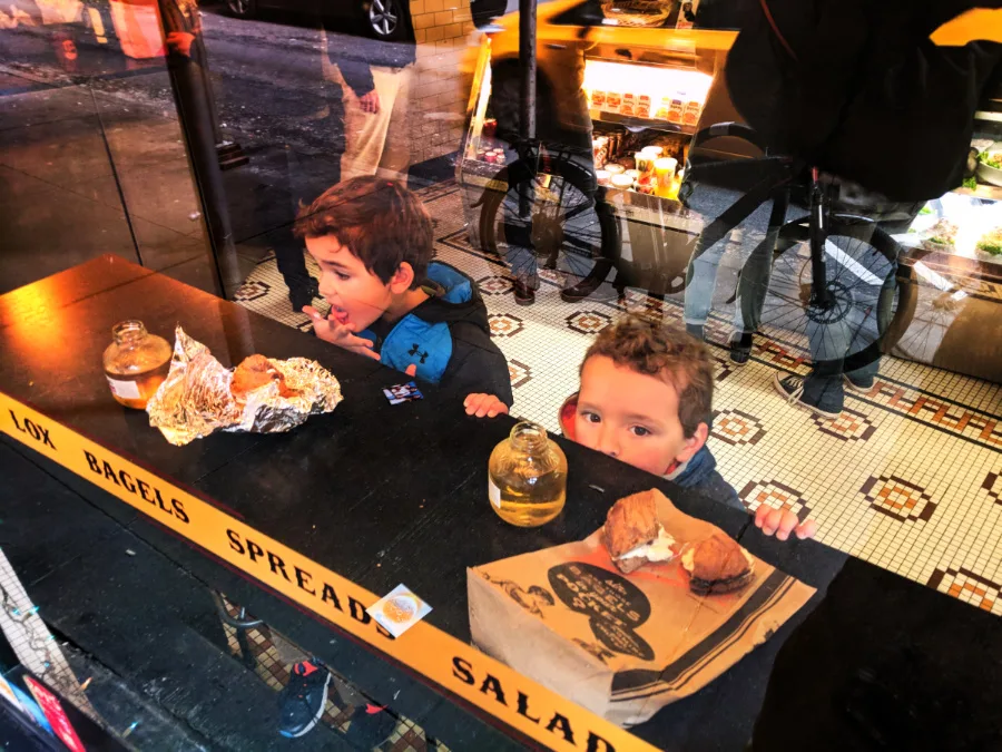 Taylor Family at Leos Bagels Wall St NYC