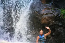 Taylor Family in waterfalls at Waimea Valley North Shore Oahu 11