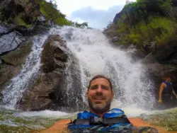 Taylor Family in waterfalls at Waimea Valley North Shore Oahu 12