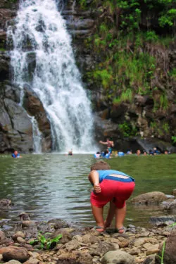 Taylor Family in waterfalls at Waimea Valley North Shore Oahu 4