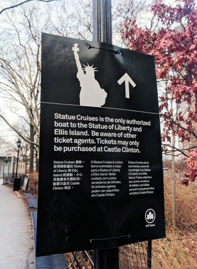 Statue Cruises vendor restriction sign Battery Park NYC 1