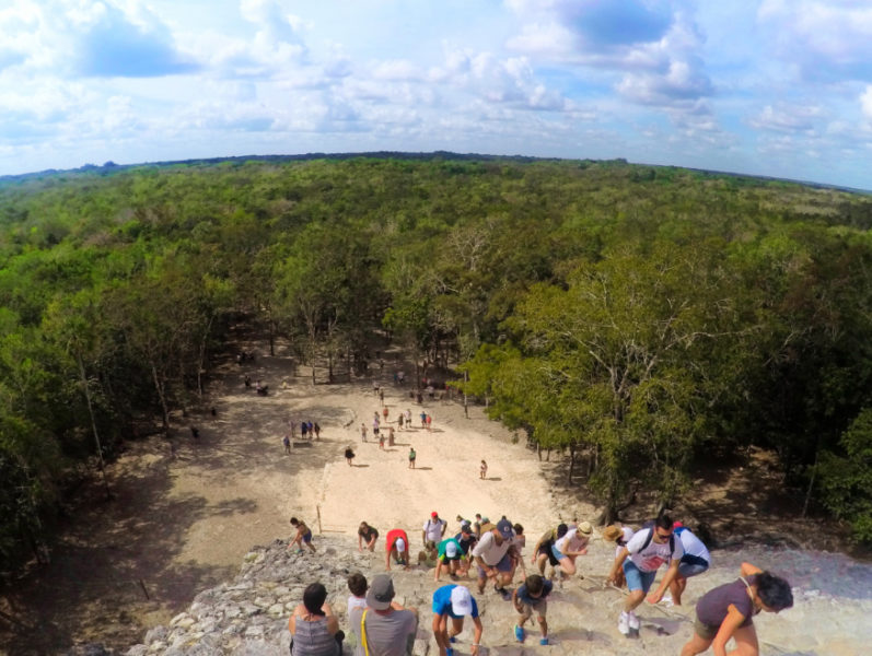 Visitors climbing the Coba Mayan Ruins Yucatan 2
