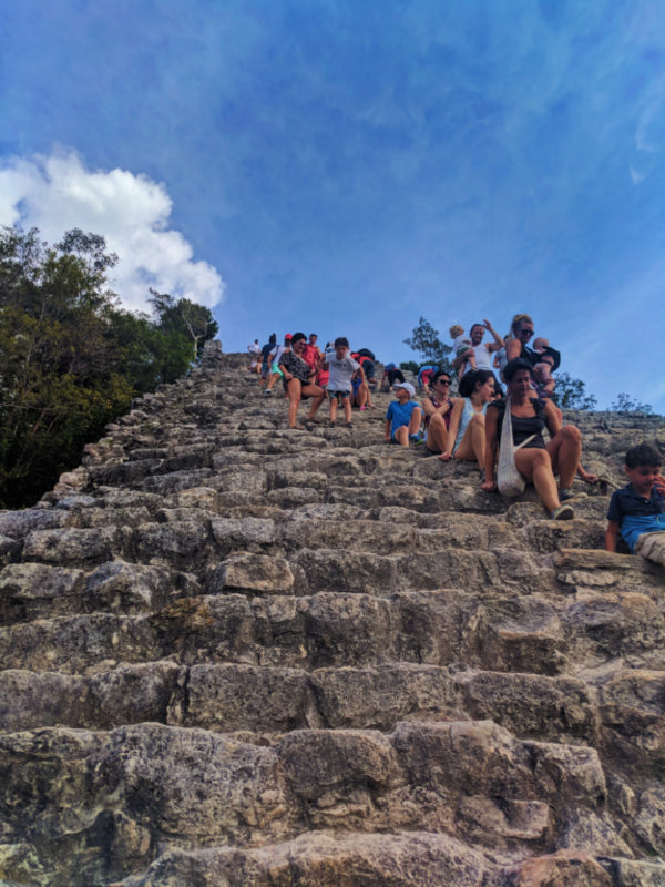 Climbing Nohoch Mul the Great pyramid at the Coba Mayan Ruins Yucatan 6