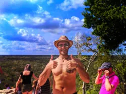 Rob Taylor at the top of the great pyramid at Coba Mayan Ruins Yucatan 1