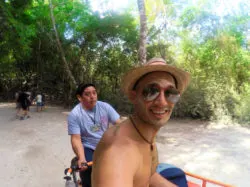 Rob Taylor on Bicitaxi to the great pyramid at the Coba Mayan Ruins Yucatan 1