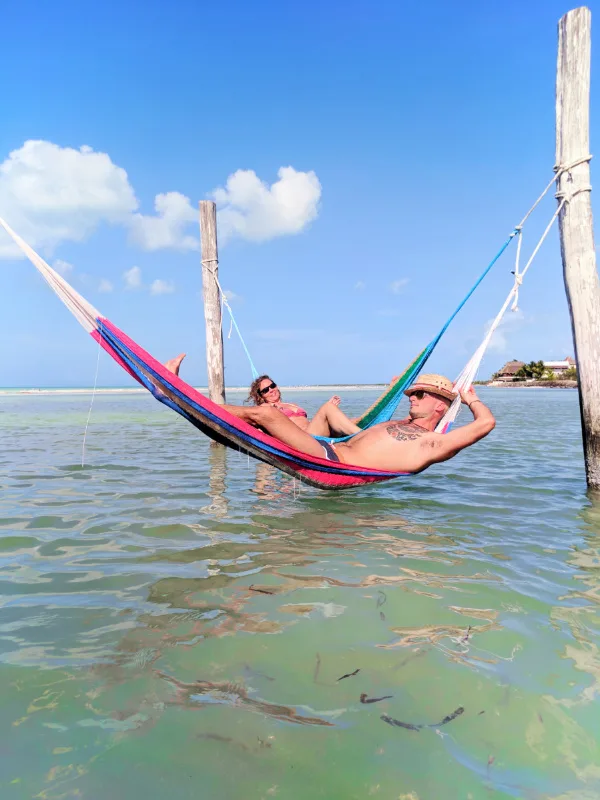 Rob Taylor relaxing in hammock on Sandbar Villas Flamingos Isla Holbox Yucatan 1
