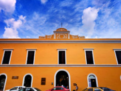Colorful buildings in town square in Valladolid Yucatan road trip 3