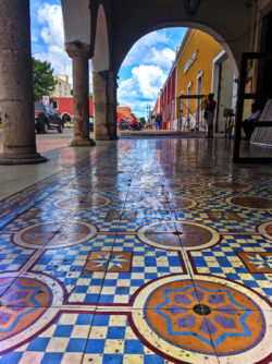 Colorful tile around town square in Valladolid Yucatan 2