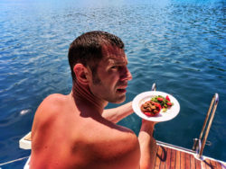 Chris Taylor eating luch Pride Sailing Holiday Korcula Croatia 1