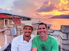 Chris and Rob Taylor at sunset from turret in Old Town Korcula Croatia 1