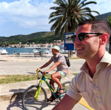 Chris and Rob Taylor riding bikes in Vis Croatia 1