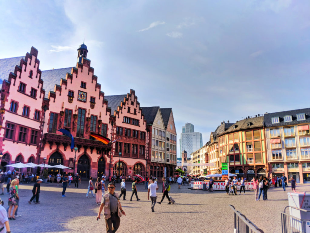 Colorful buildings in Romerberg Town Square Old Town Frankfurt Germany 7