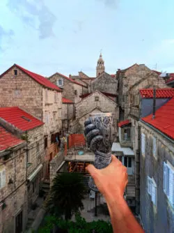 Goblet Drink at Massimo Cafe at sunset from turret in Old Town Korcula Croatia 1