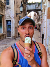 Rob Taylor eating Gelato in Old Town Split Croatia 1