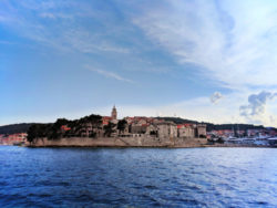 Sailing past city wall of Korcula Croatia 1