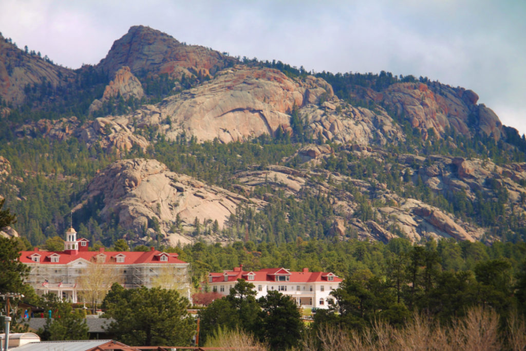 Stanley Hotel with Mountains in Estes Park Colorado 1