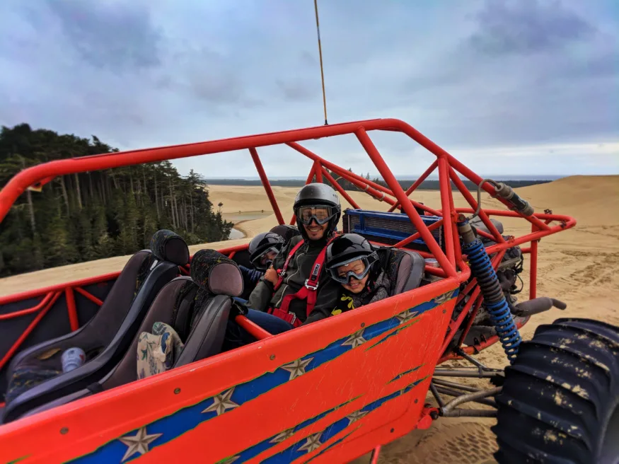 Taylor Family in Dune Buggy at Oregon Dune National Recreation Area Florence Oregon Coast 1