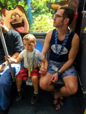 Taylor Family on tram to Universal City Walk Universal Orlando Resort 1