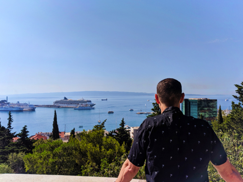 Chris Taylor with view of Adriatic from above Old Town Split Croatia 1