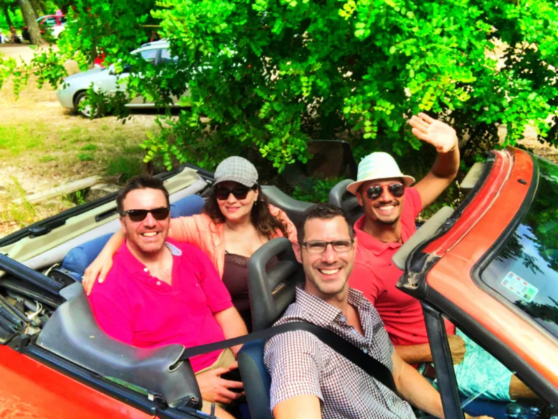 Taylor Family driving convertible through Polace Miljet Croatia 2