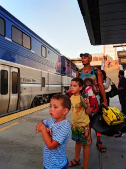 Taylor Family on Amtrak Surfliner Anaheim California station