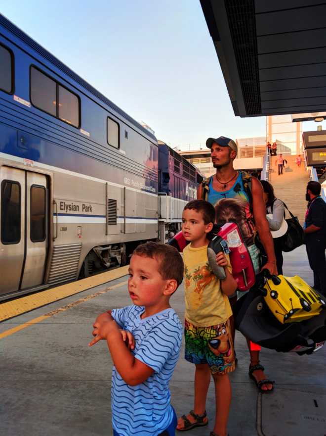 Taylor Family on Amtrak Surfliner Anaheim California station