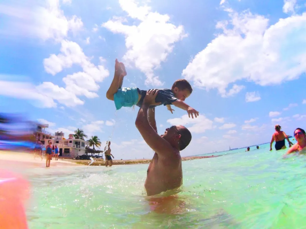 FIAL Frank and Son at Beach on Isla Mujeres Mexico